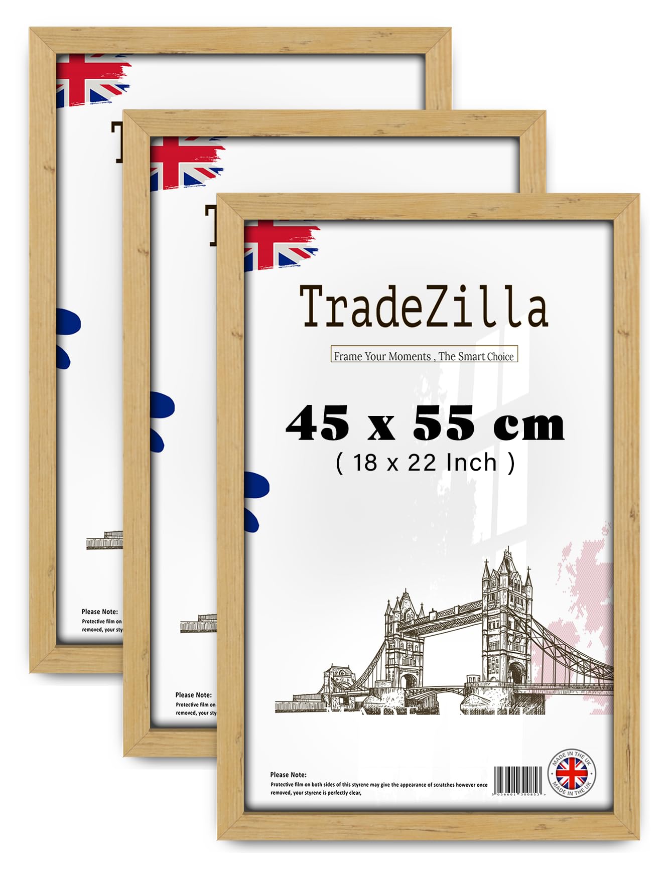 TradeZilla pack of 3 Medium (45 x 55 CM) Frame, 100% Engineered Wood Solid, 22 Inch x 18 Inch Picture Frame for Wall Mounting 450 x 550 mm [ Pine ] — image 1