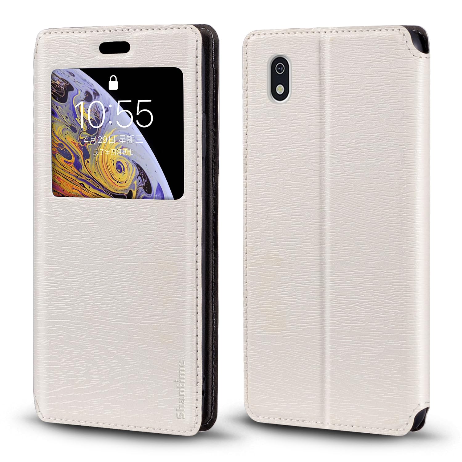 Viewable Window Leather Flip Case Compatible with Bigme HiBreak Pro, Elegant Design Clear Display Invisible Magnetic Cover and Card Slot(White)