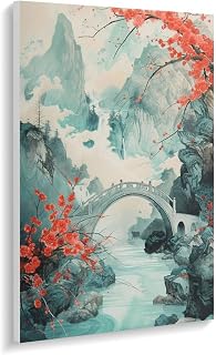 Traditional Chinese Landscape Painting with Cherry Blossoms Paint by Number, Adult Paint by Number Kits, Painting Kits for Adults Digital Oil Painting Gift And Home Wall Decor 12*16inch (30*40CM)