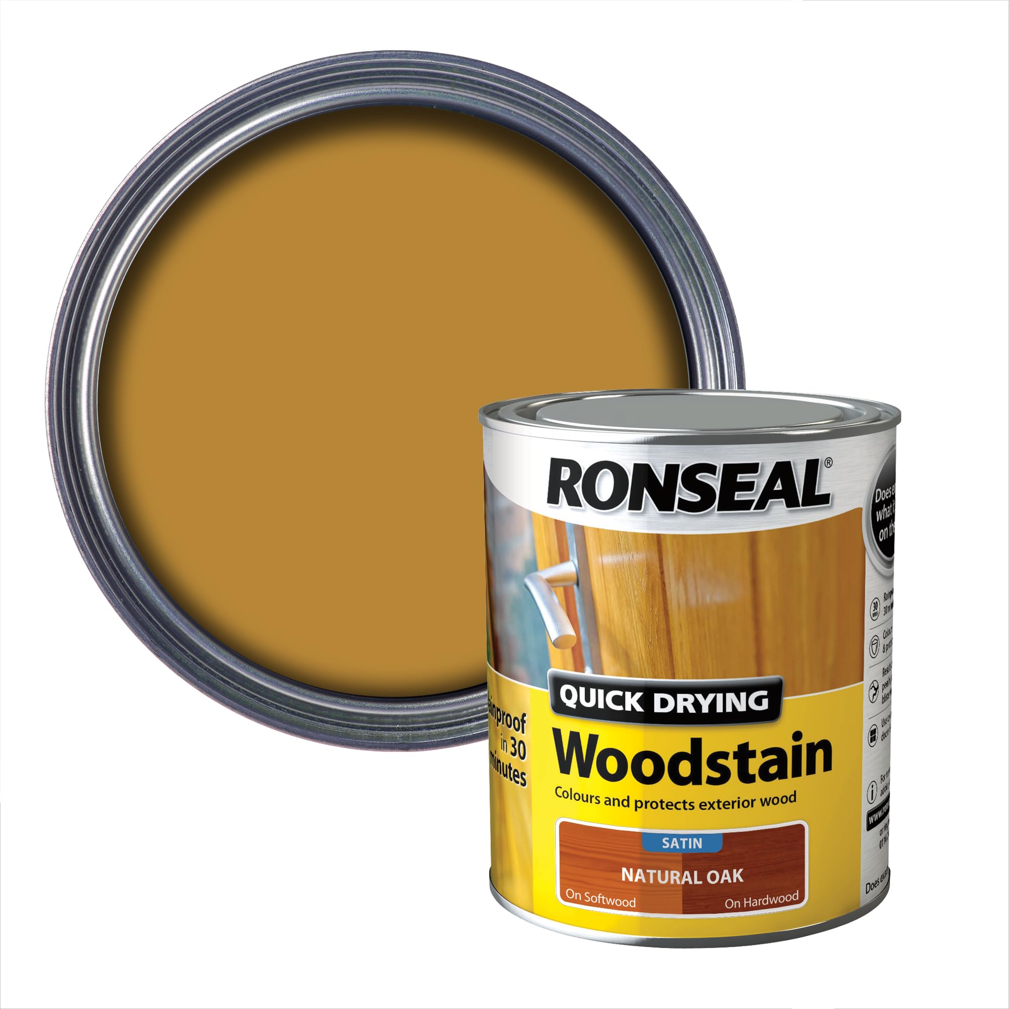 Ronseal QDWSNO750 750 ml Satin Finish Quick Dry Woodstain - Natural Oak
