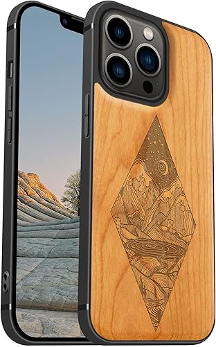 Miniatura 59 de Carveit Funda magnética de madera para iPhone 13 Pro [madera natural y TPU suave negro] funda protectora de madera única y elegante a prueba