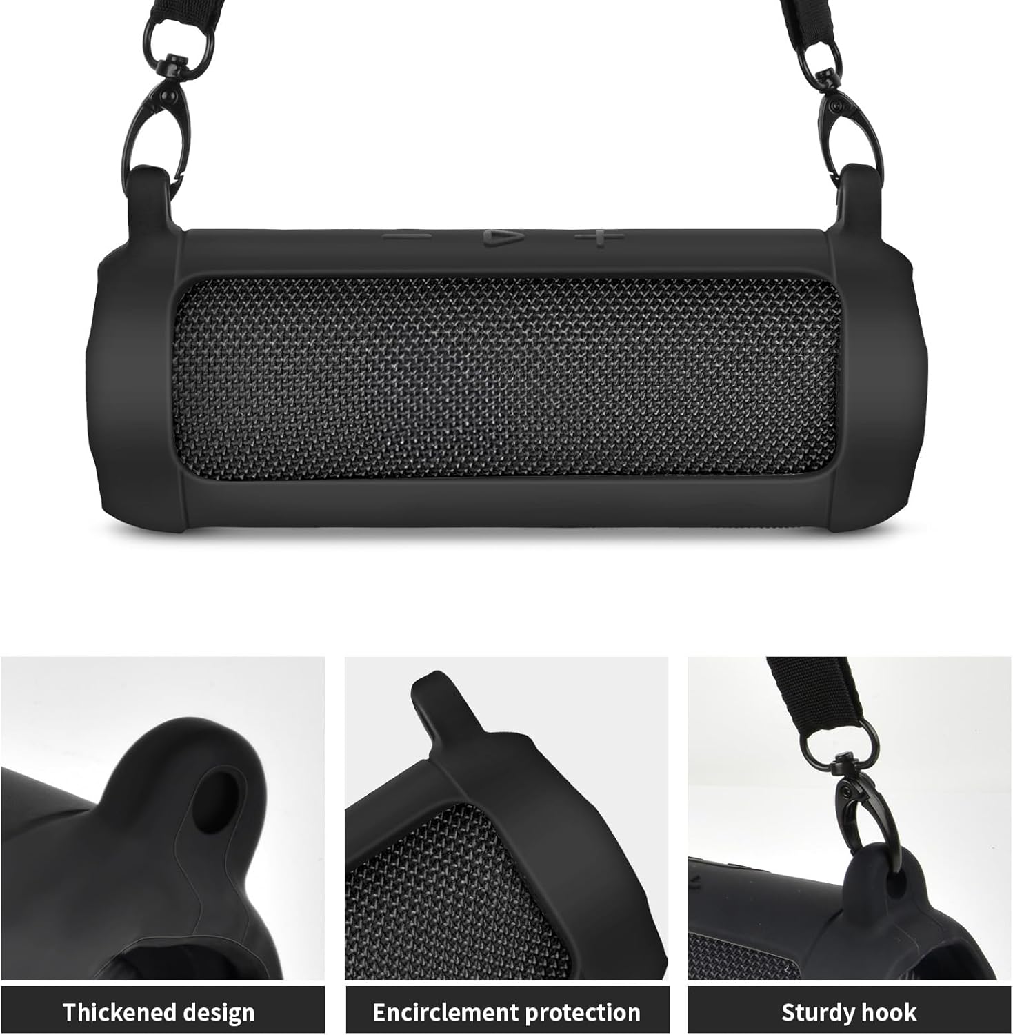 Boobowl Silicone Case Compatible with JBL FLIP 7/ FLIP 5 Bluetooth Speaker, Portable Cover for JBL Wireless Speaker, Travel Carrying Bag with Detachable Shoulder Strap (Box Only)-Black - Image 2