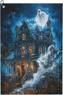 White Ghost Halloween Haunted Mansion Premium Golf Towel, Prints Towel Golf Carts Or Clubs Accessories Golfers Gifts for Men