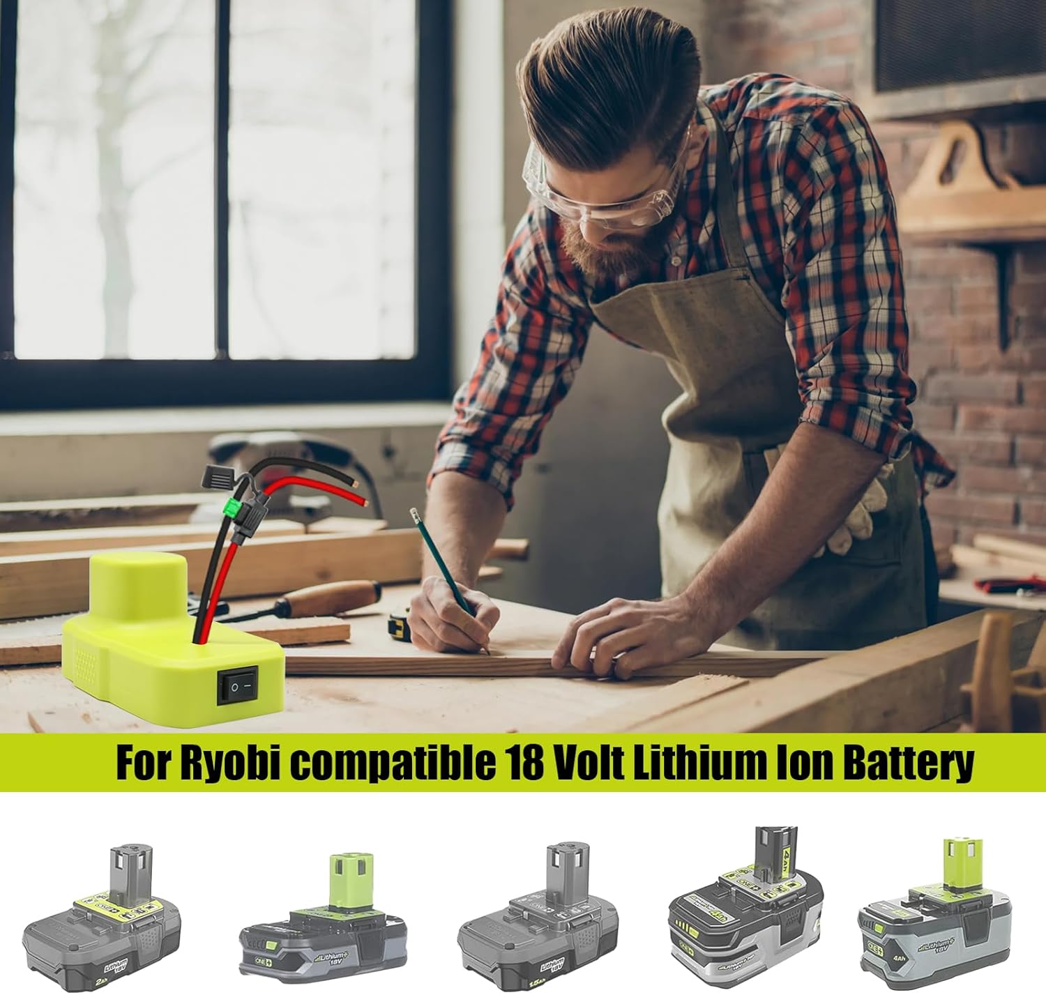 Battery Adapter Compatible with Ryobi 18v Battery with Fuse & Switch/12AWG Wire, Terminal Power Connector for Power DIY, RC Car Toys, Wheels and Robotics