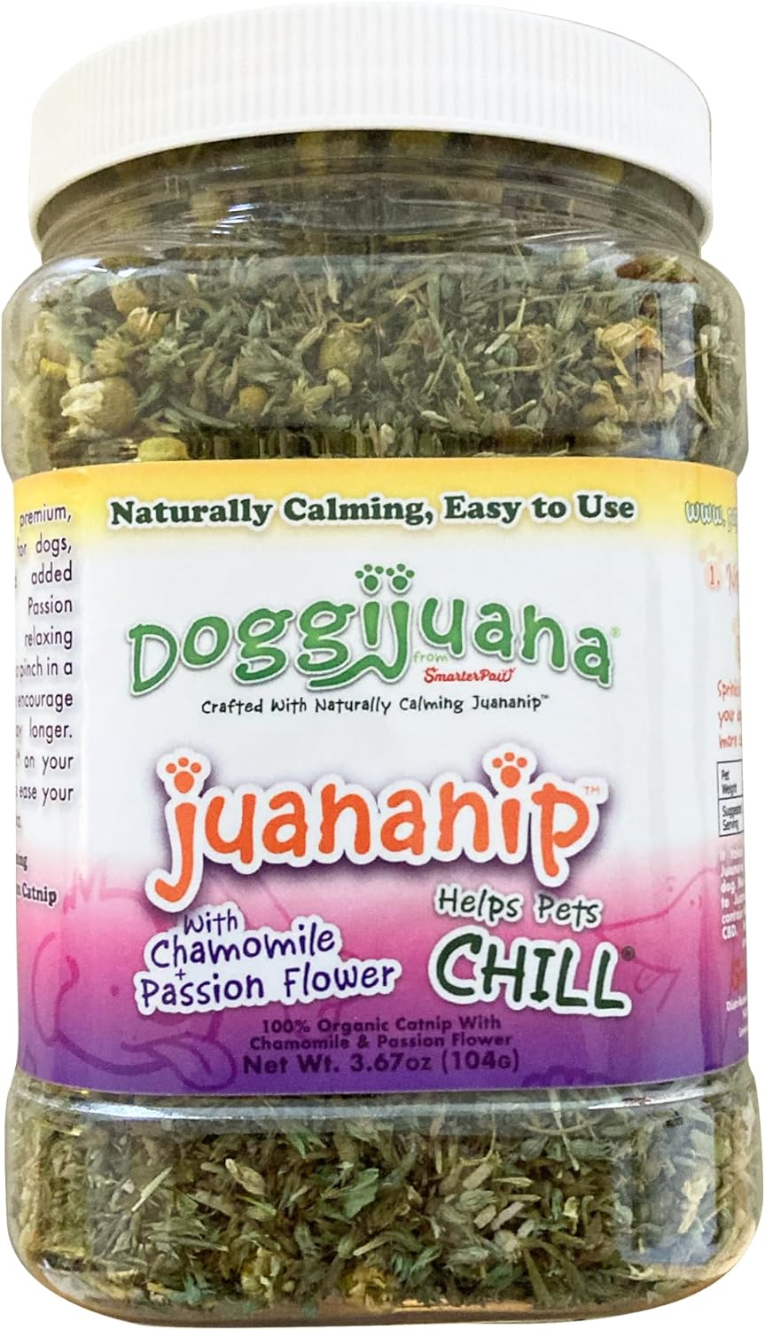 Doggijuana Juananip™ Refill Jar | Hand Harvested Organic Ground Catnip for Dogs | Naturally Calming for Anxiety, Stress | Grown in The USA (Passionflower & Chamomile)
