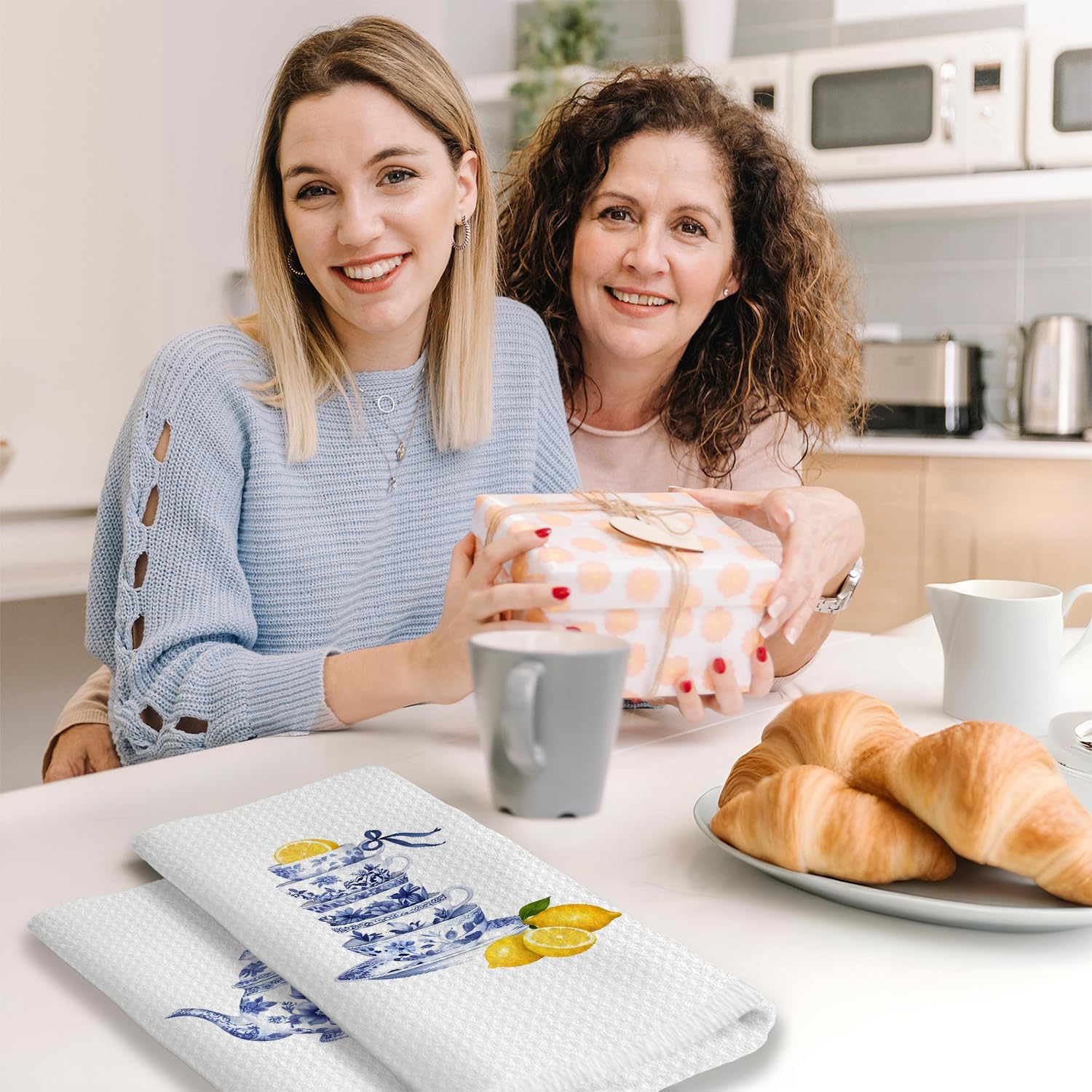 Chinoiserie Lemon Kitchen Dish Towels, Grand Millenial Decor, Coquette Bow Blue and White Porcelain Lemon Decorative Hand Tea Towels for Kitchen Bathroom, 16x24 Inches Set of 2 - Image 6