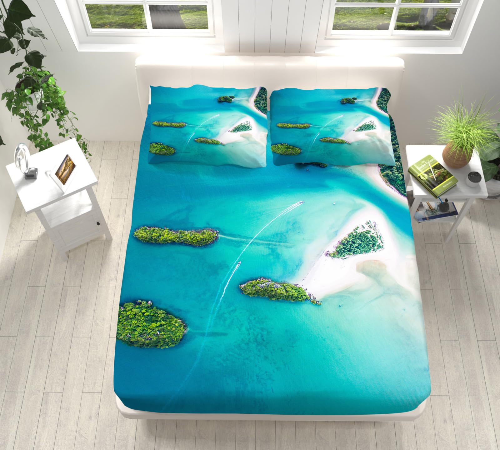 Spannbettlaken 140x200cm See Blauer Baum Matratzenbezug Bettlaken 140x200 Bed Linen Mikrofaser Matratzenbezug Atmungsaktiv Bed Sheets Bettbezug 30cm Extra Tiefe Spannbetttücher