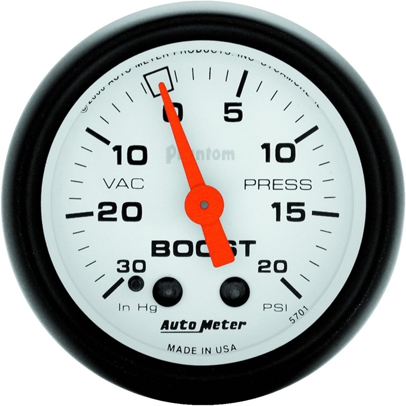 AUTO METER5701 Phantom Mechanical Boost/Vacuum Gauge , 2.3125 in.