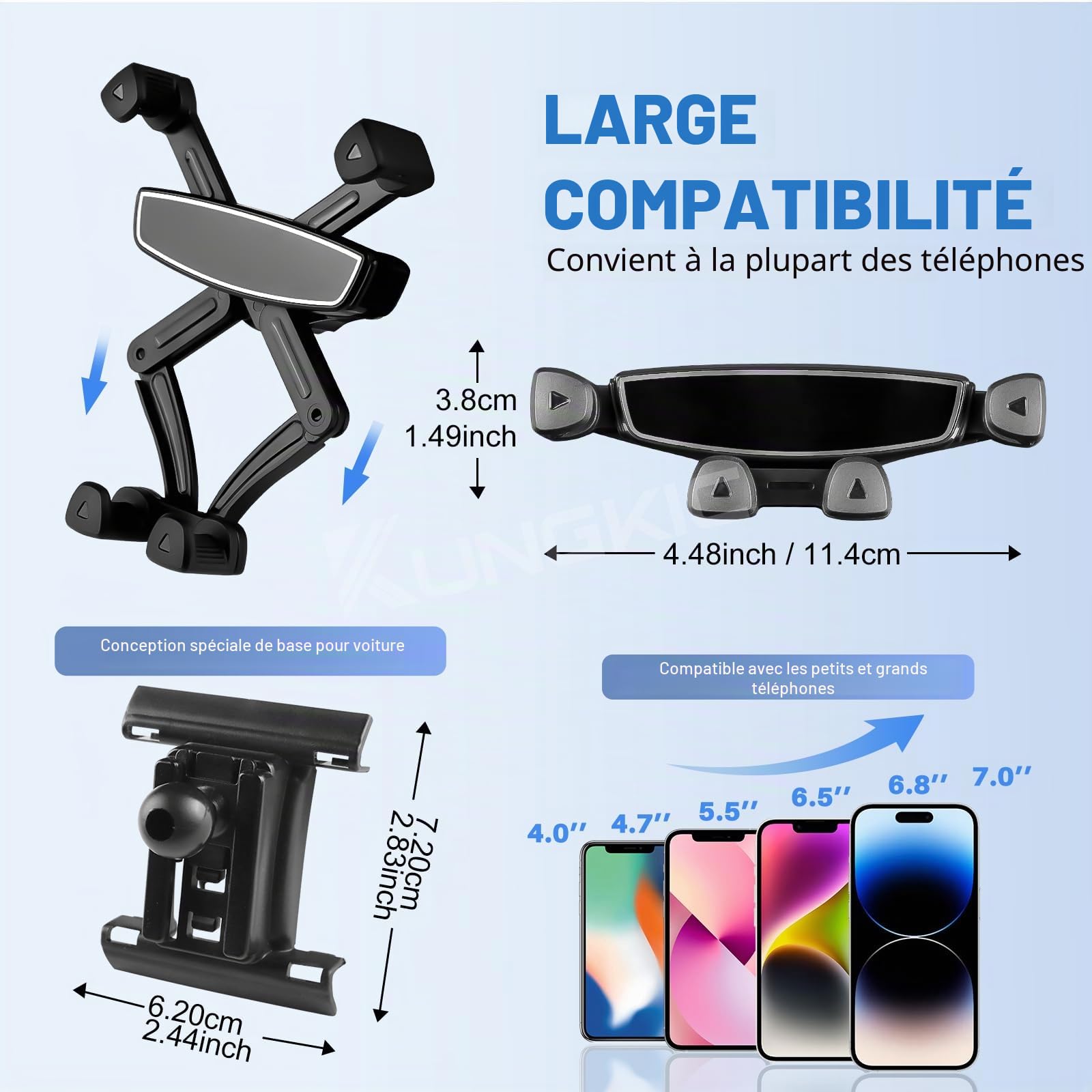 KUNGKIC Support de téléphone de voiture pour Dacia Sandero 3/Sandero Stepway 3 2021-2025 Air Vent Support de téléphone portable rotatif à 360° réglable Noir