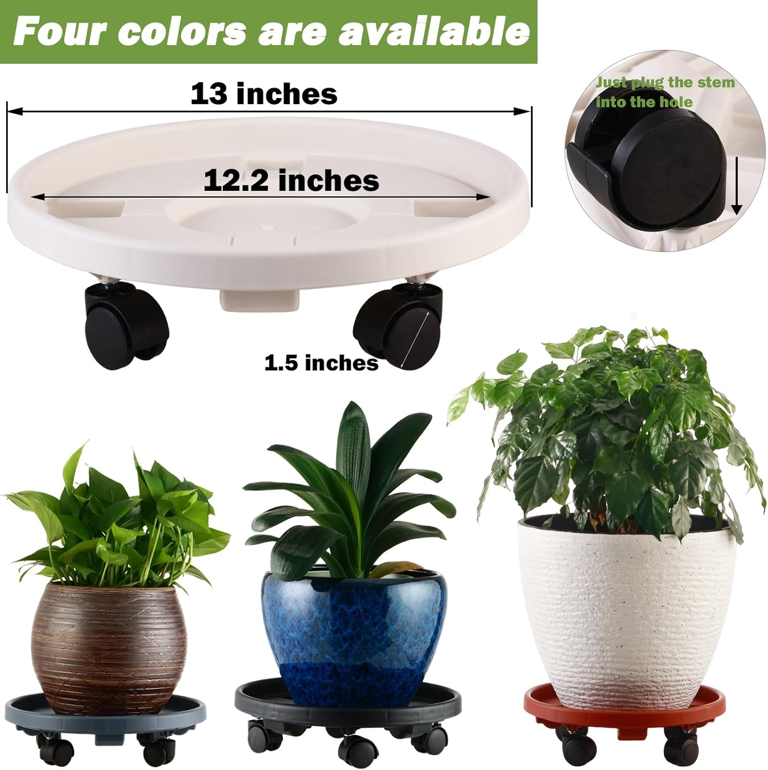 5 Packs Large Plant Caddy with Wheels 13" Rolling Wheeled Plant Stands Heavy-Duty Plastic Flower Pot Roller Base Movers Indoor Outdoor Planter Dolly with Casters Trolley, White