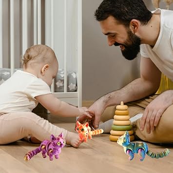 Cat 3D Model,Flexible 3D Printed Stress Relief Toy,Cats Fidget Toys Decor for Home,Office,Classroom(Purple&Gold)