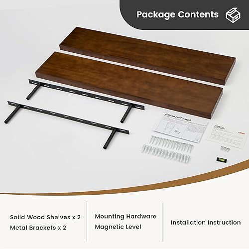 Miniatura 7 de Estantes flotantes de 36 pulgadas de largo, 8 pulgadas de profundidad, madera de pino maciza rústica de alta calidad para almacenamiento, montaje en