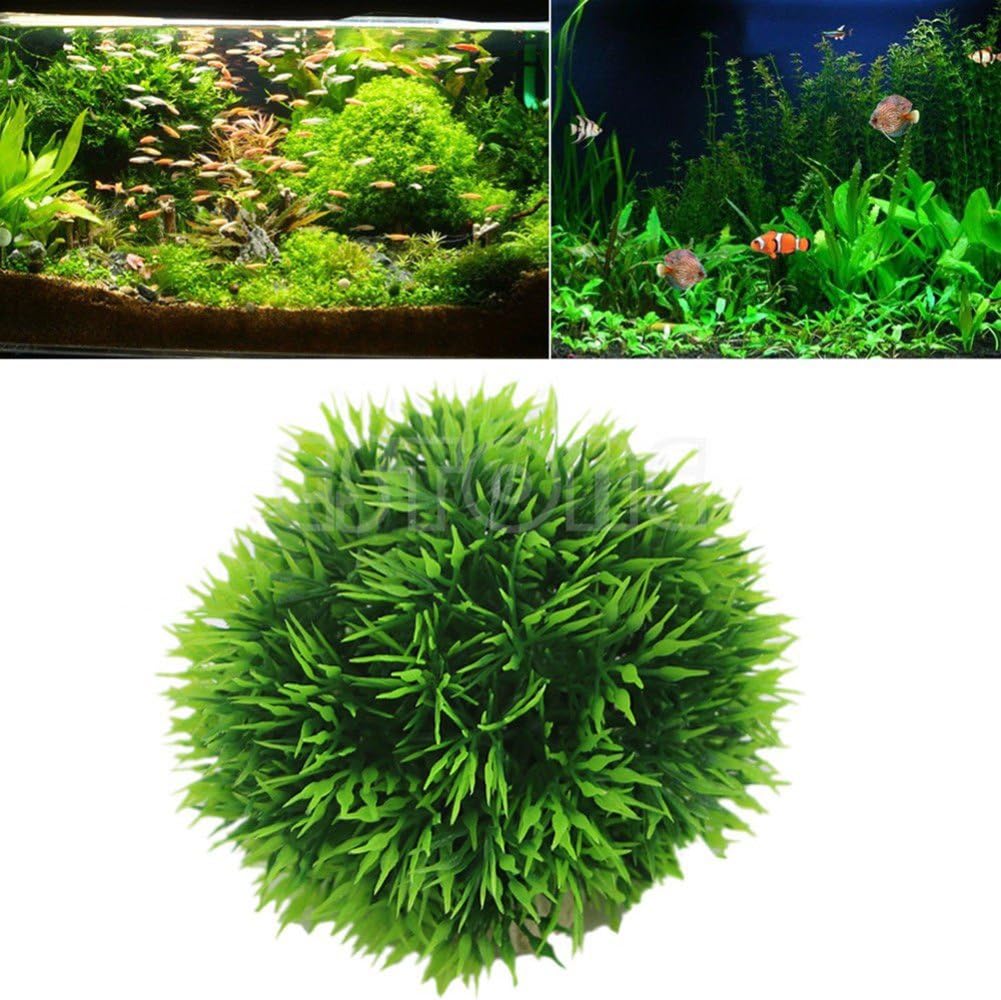 Aquarium Round Artificial Grass Ball Plastic Green Water Plant Fish Tank Decor GeBAYAJIAZit Green S