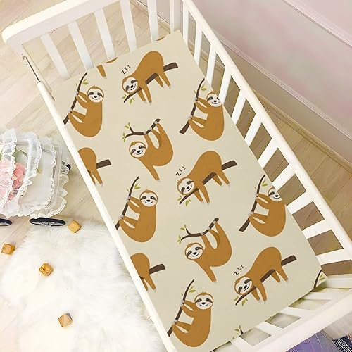 Miniatura 6 de Lindas sábanas de cuna de perezoso de dibujos animados para bebé, suaves y transpirables, lavables a máquina, sábana bajera ajustable para bebé niño