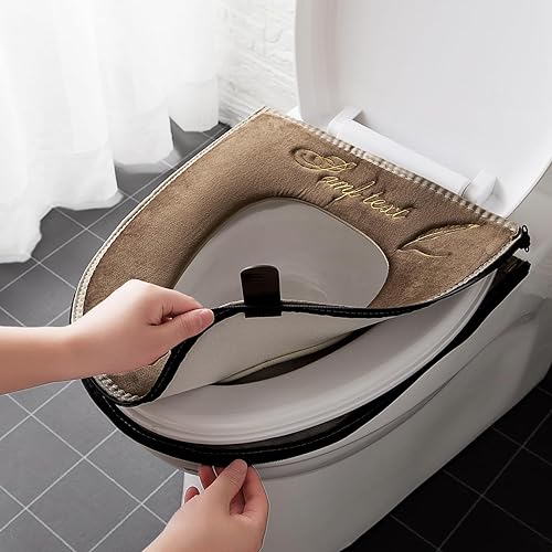 Miniatura 4 de Funda de asiento de inodoro suave para baño, 2 piezas, con asa, suave, más gruesa, lavable, se adapta a todos los asientos de inodoro ovalados,