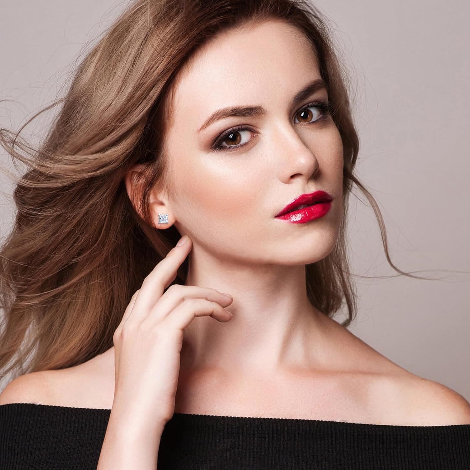 925 Sterling Silver Moissanite Stud Earrings for Men,Princess Cut 1-2CT Stud Earrings for Women Hypoallergenic Perfect Jewelry Gifts - Image 4