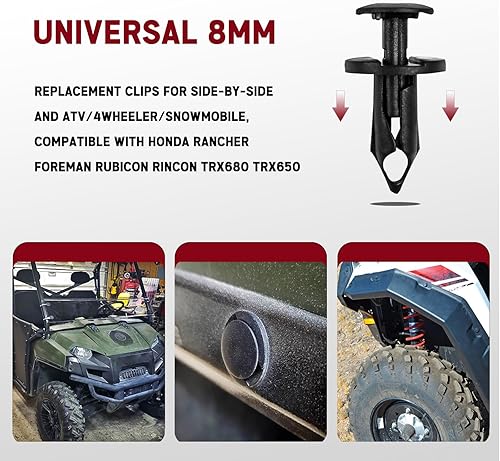 Miniatura 6 de Xislet 120 piezas UTV Nylon Fender Clips/Body Remaches compatibles con Polaris Ranger RZR Kawasaki Teryx Honda 90653-HC4-900 Pioneer Suzuki