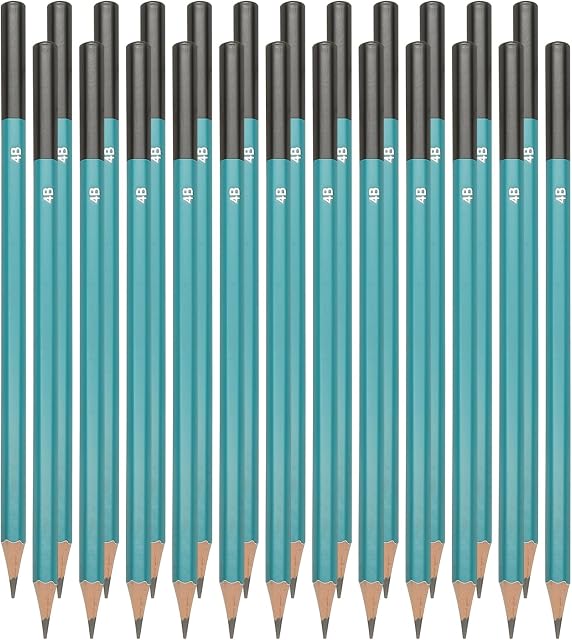 PATIKIL 4B Drawing Pencils for Sketching, 24PCS Sketch Pencils for Drawing Sketching Artist, Hexagonal, Black Refill, Green/Black Pole