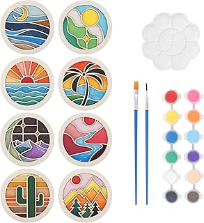 Temlum Wooden Coasters Painting Kit, Paint You Own Coaster Wooden Painti...