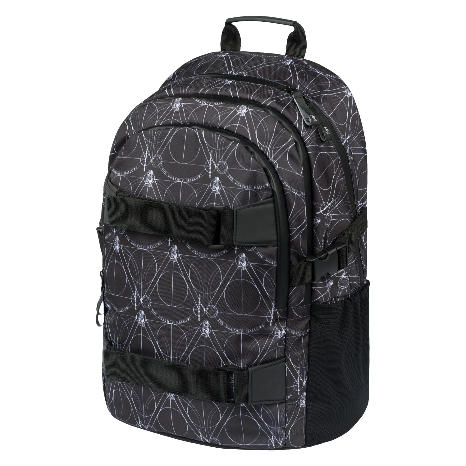 Baagl Schulrucksack Set Jungen Mädchen 3 - Harry Potter Deathly Hallows | Skateboard Kinderrucksack für Weiterführendeschule mit Laptopfach, Organizer und ergonomischem Rücken.