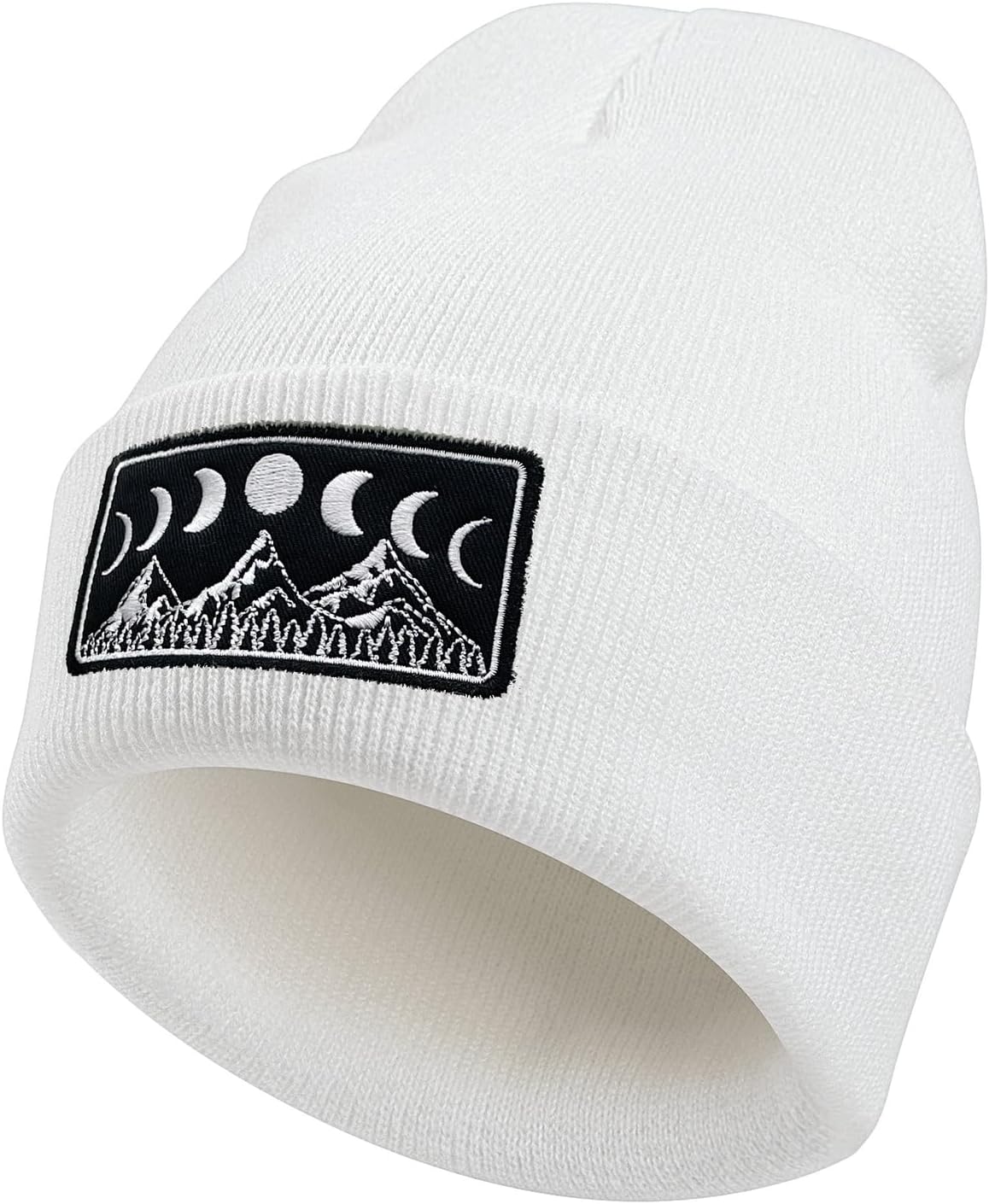 Moon Phase Forest Embroidery Beanie Knit Hat for Men Women, Casual Skull Knit Cap - Image 2