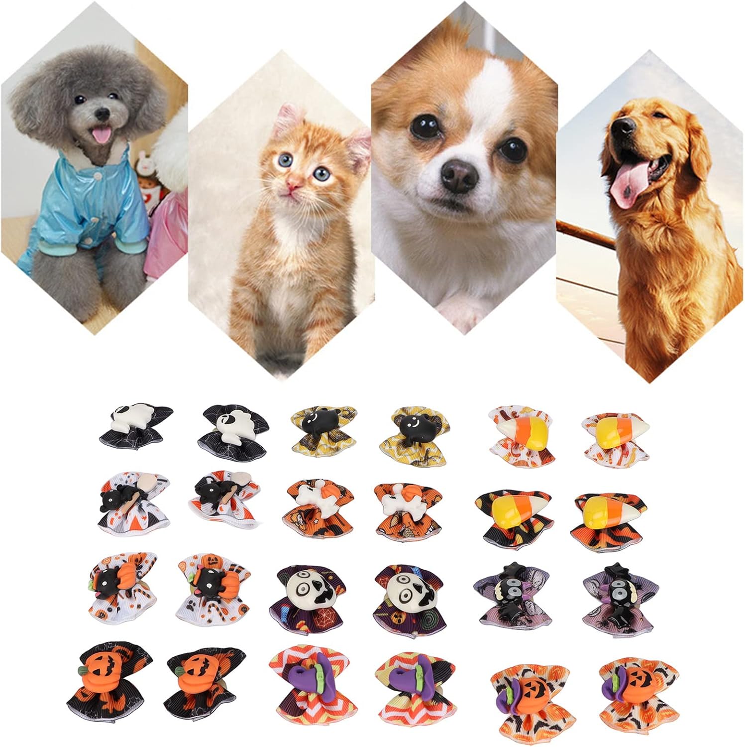 24 Pieces Halloween Dog Hair Bows with Rubber Bands Small Dog Grooming Bows for Dogs Puppy Cat Pet Hair Accessories 6