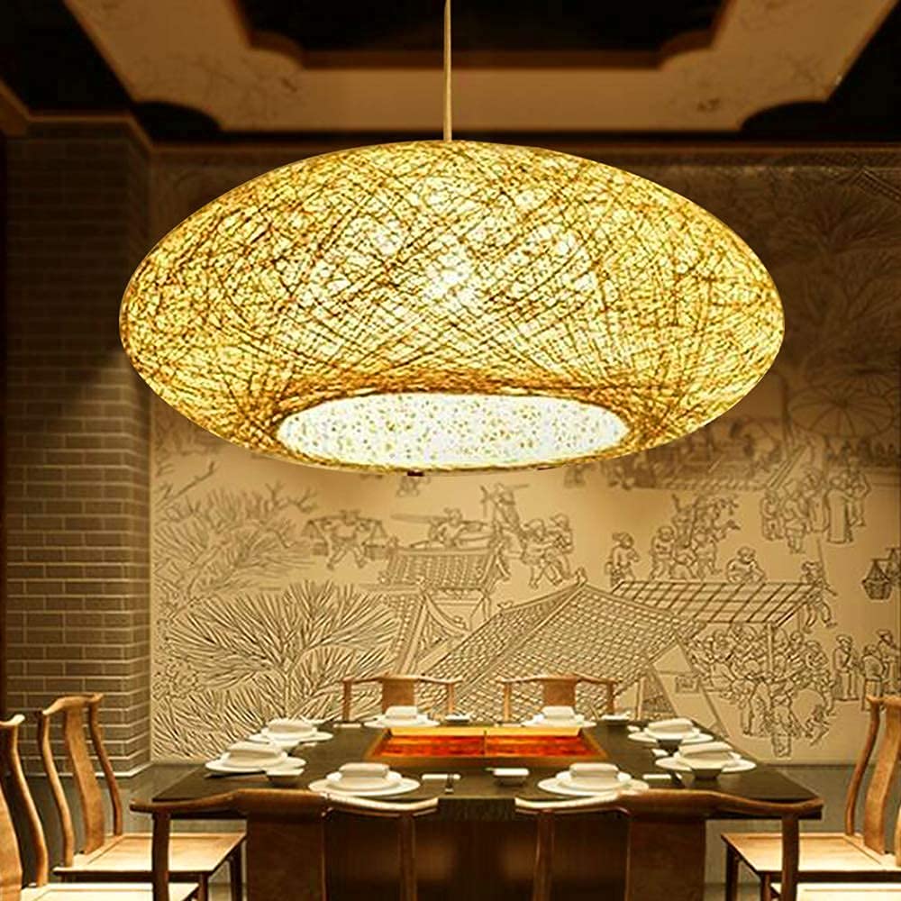 Lampada A Sospensione in Bambù Intrecciato A Mano Rattan Naturale Lampada A Sospensione Creativa Fatta A Mano Ristorante Camera Da Letto Soggiorno Lampadario Sala Da Pranzo Lampada Vintage E27, 50CM