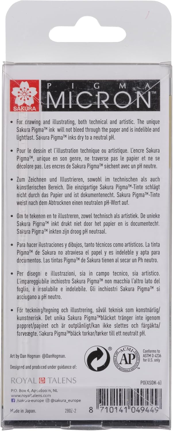 Pigma Micron 6 Fineliners, Pack of 6