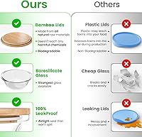 Vista 4 de Verel Recipientes redondos de vidrio para almacenamiento de alimentos con tapas de bambú (juego de 4) – 32 onzas, preparación de comidas ecológicas