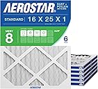 Aerostar 16x25x1 MERV 8 Air Filter, 6 Count, ACTUAL SIZE (15.75 x 24.75 x 0.75), HVAC, Air Conditioning & Furnace Filter Captures Dust, Lint & Pollen (MPR 600 / FPR 5), Made in USA