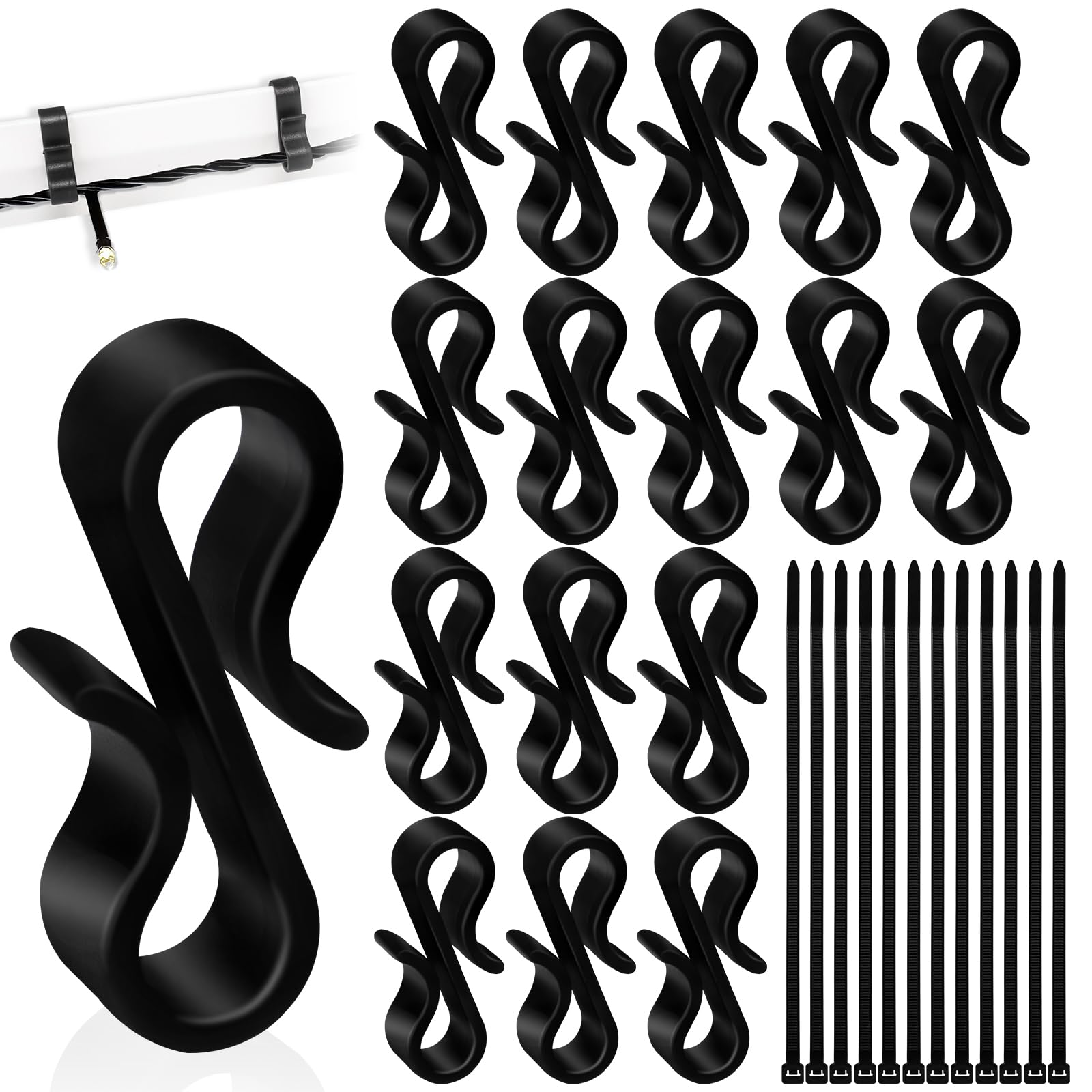 HaoHanEup 120pcs Plastic Gutter Hooks,S Gutter Clips for Hanging Outdoor Wedding String Lights,Halloween Garden,Christmas Tree Decorations,Home Decor (Black) â image 1
