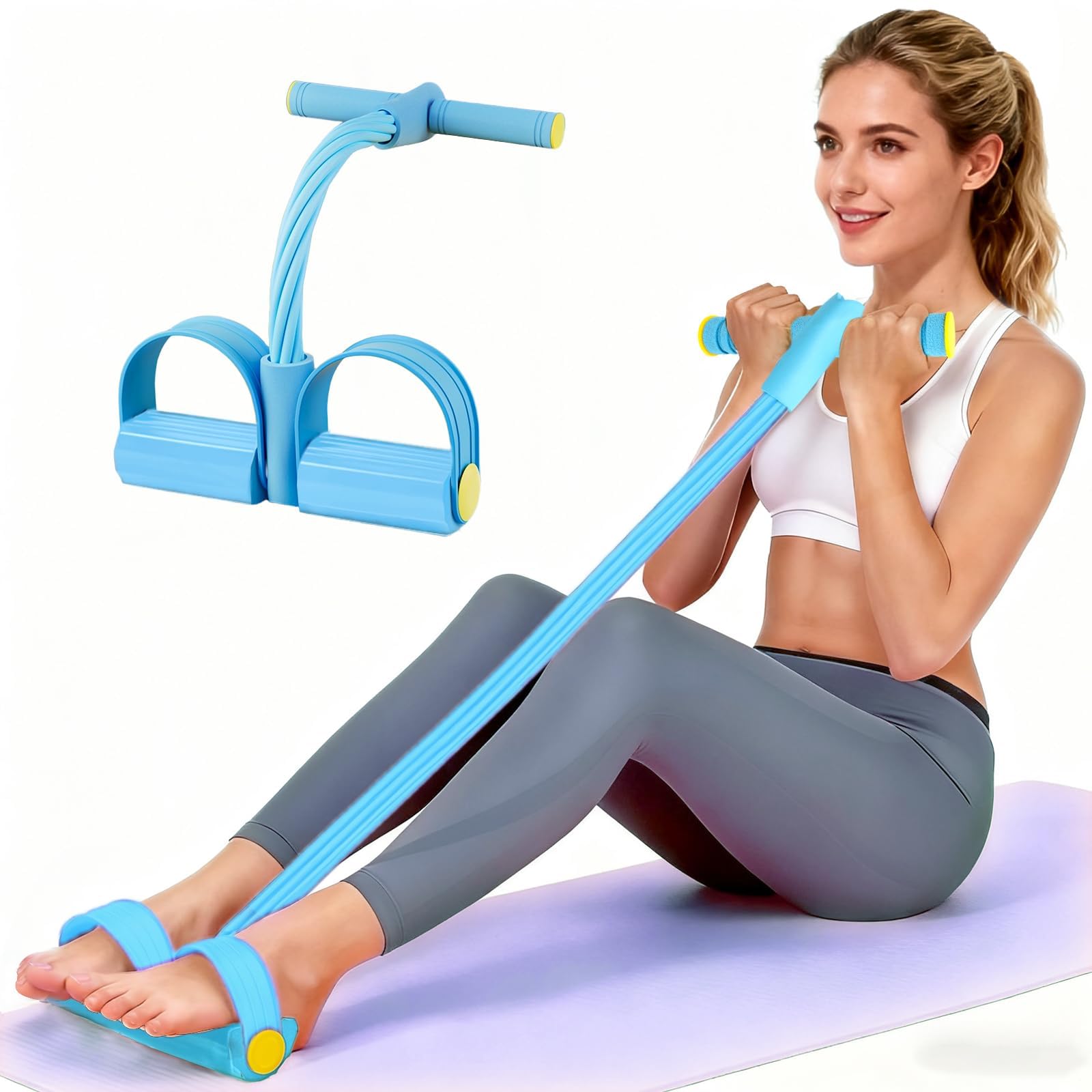 JClorix 6-Röhren Pedal-Widerstandsband – Sit-Up Zugseil für Zuhause | Bauchtrainer Beintrainer Po Trainer NBR-Tuben Schaumgriffe für Yoga Pilates