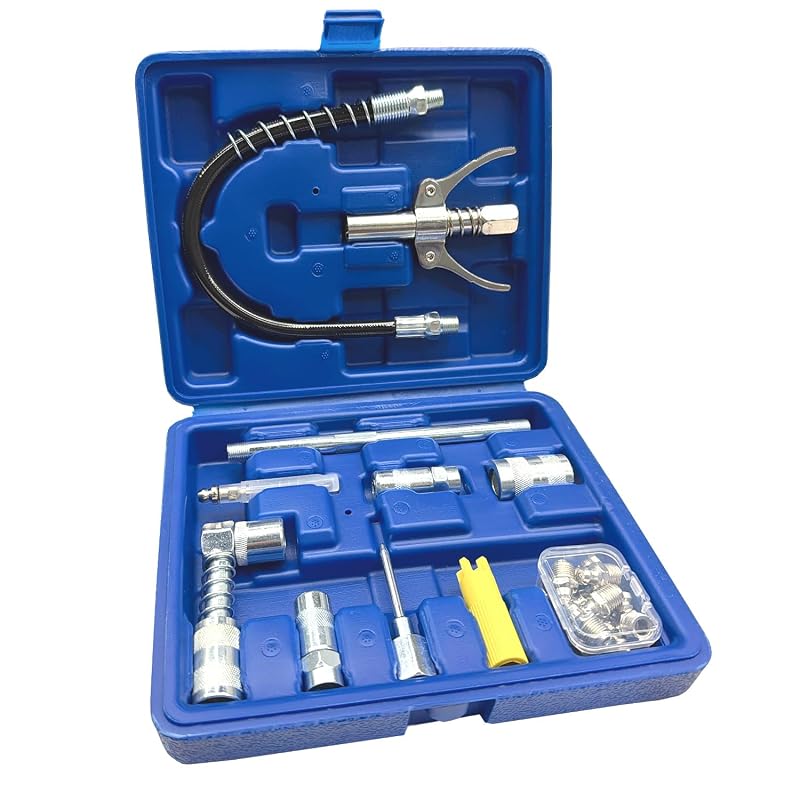 Kit de Acessórios para Engraxadeira HANTUO com 17 Peças, Engate Rápido, Adaptador de 90°, Mangueira Flexível de 30,5 cm e Bicos de Graxa HT-058KIT