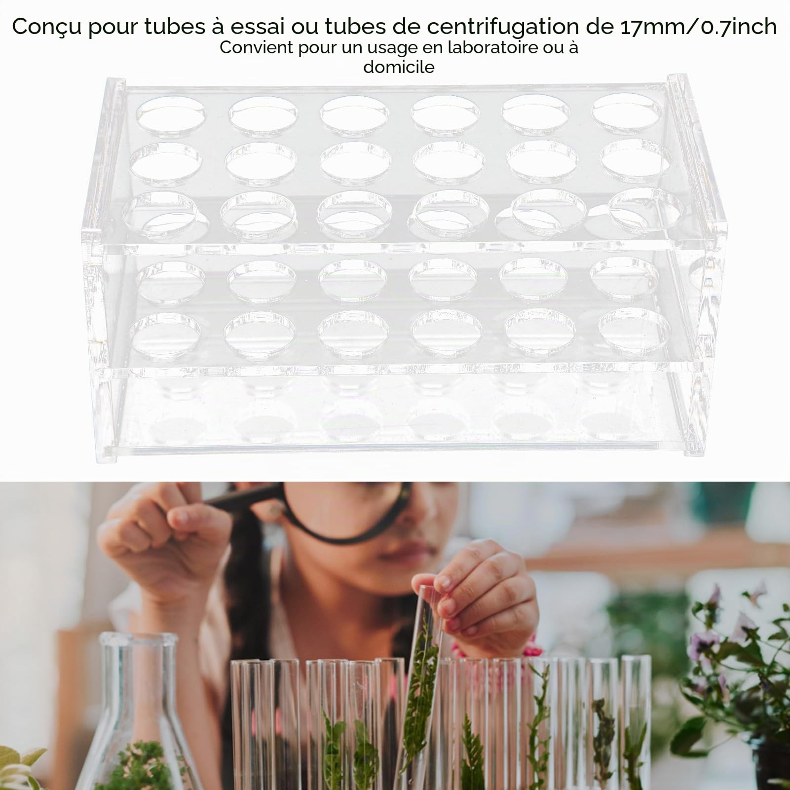 18 Trous Support de Tube à Essai, 15 x7.6 x7cm Acrylique Transparent Test Holder Rack, Support de Tube à Centrifuger pour Laboratoire de Chimie Tube de 17mm