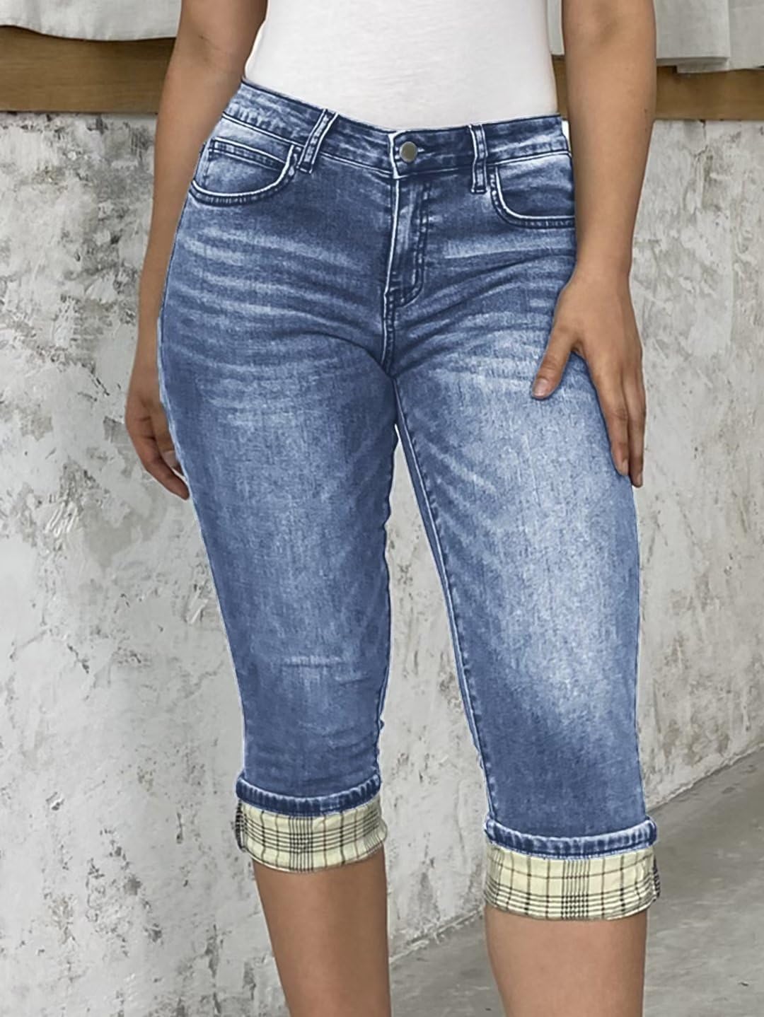 Flamingals Women's Zip Detail Skinny Leg Capris Jeans Low Waist Casual Pants - Image 4