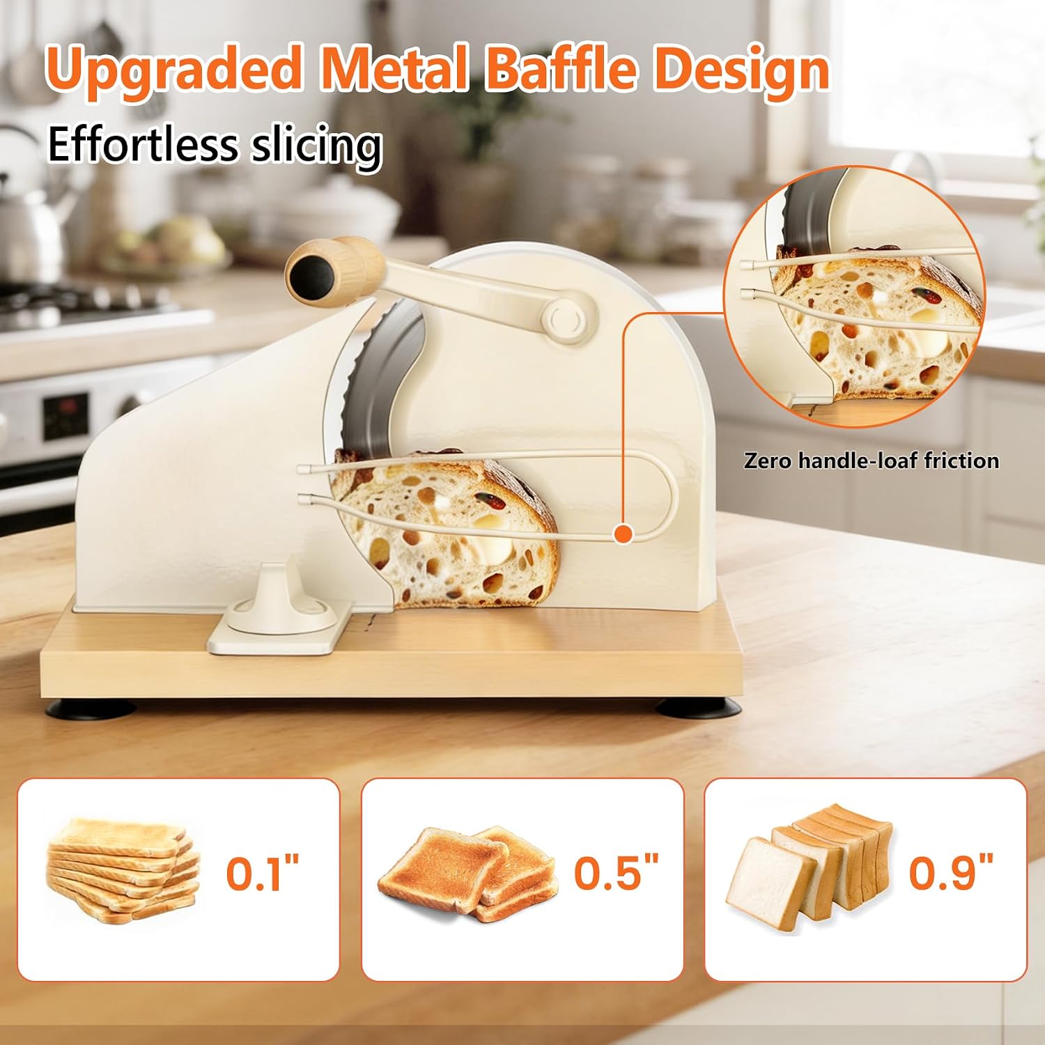 Bread Slicer for Homemade Bread,Manual Sourdough Bread Cutter Making Tools for Sandwich,Adjustable Thickness, Hand Crank with Scale Line & Suction Cup & Metal Guid