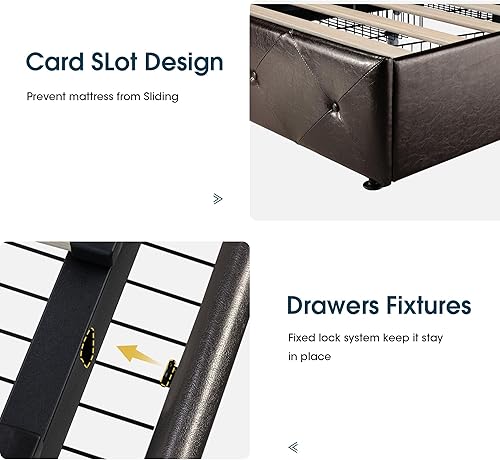 Miniatura 95 de WEEWAY Base de cama de plataforma tamaño Queen con 4 cajones de almacenamiento, cabecera capitonada con botones de costura de diamante, base de
