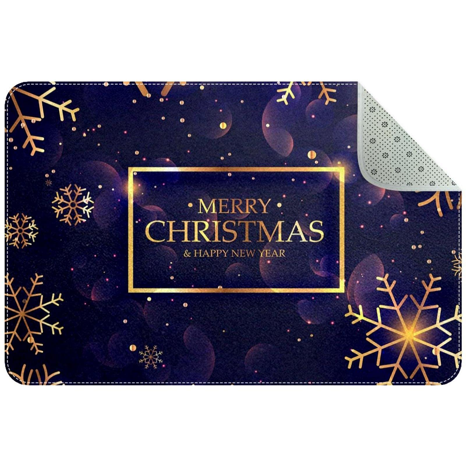 Paillasson de Noël violet et doré antidérapant pour l'entrée de la maison