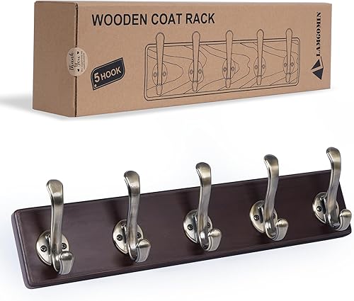 Miniatura 11 de Perchero de madera rústica para colgar abrigos, colgador de pared, ganchos dobles resistentes para colgar abrigos, chaquetas, toallas, sombreros,