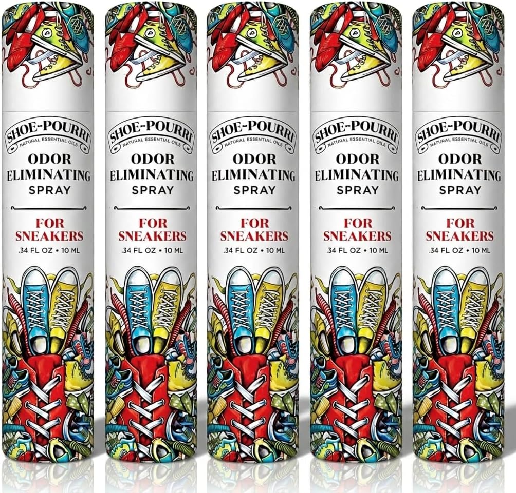 Shoe-Pourri Natural Essential Oil Shoe Odor Eliminating Spray for Sneakers, Travel-Size Odor Neutralizer, 0.34 Fl Oz (10 mL) Each, 5-Pack