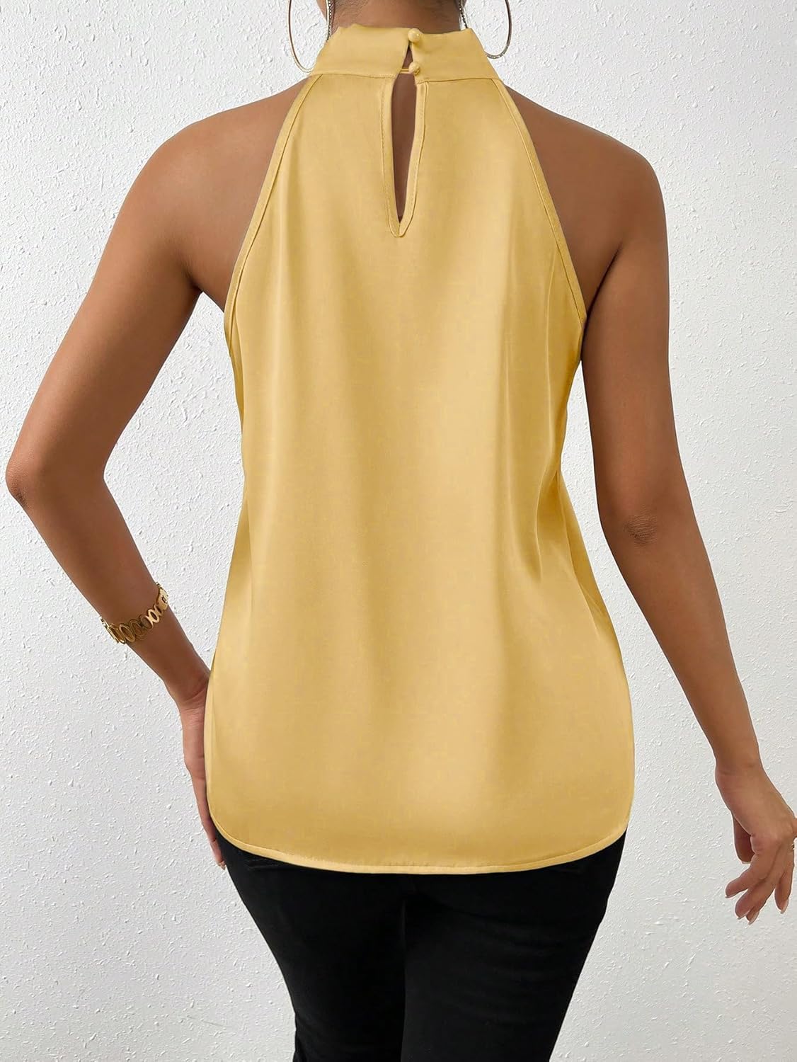 SweatyRocks Womens Elegant Twist Front Halter Sleeveless Satin Blouse Keyhole Back Tank Top