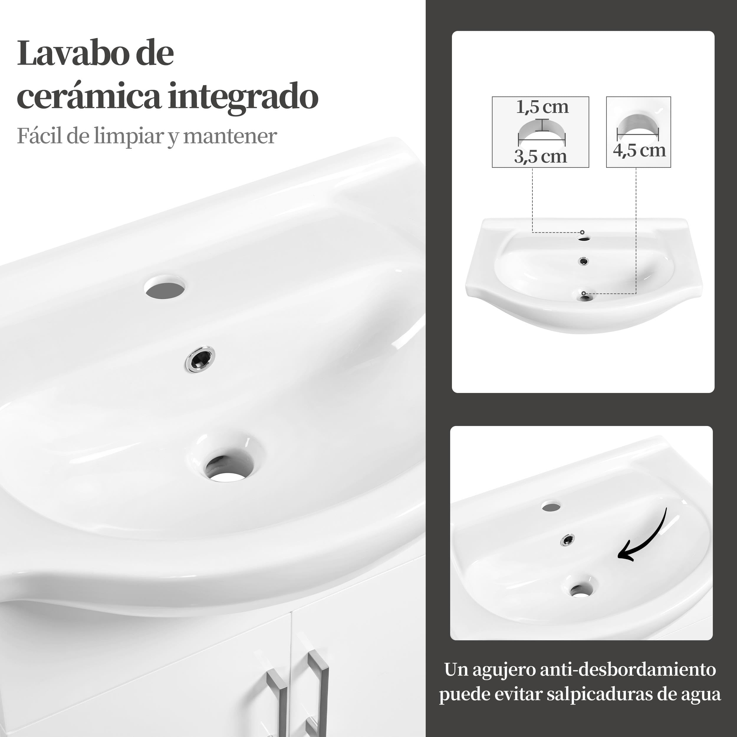 Yaheetech Mobile Bagno con Lavabo in Ceramica Armadietto a Terra con Lavandino Set Mobile da Bagno Moderno 61 × 43,5 × 84 cm Bianco
