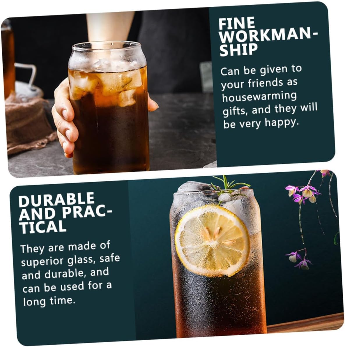 6Pcs Can Shaped Glass Cup Reusable Beer Juice and Cocktail Glasses for Parties Gatherings and Home Use Stylish and Unique Design