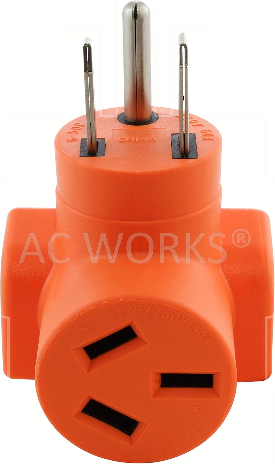 AC WORKS [WD6501050] 6-50P Welder Plug to 10-50R 3-Prong 50A 125/250 Volt Older Dryer/Range Adapter