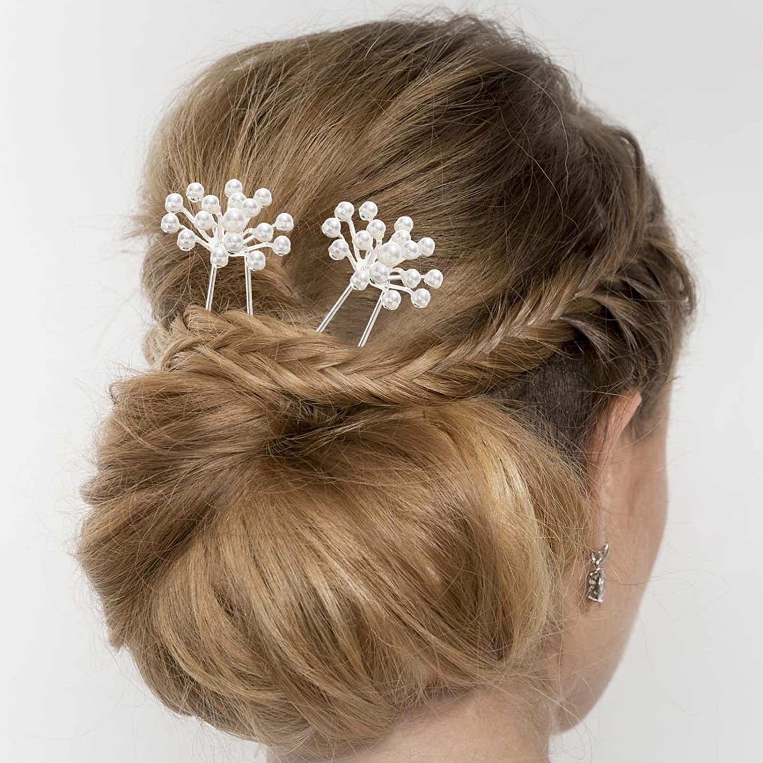 Forcine for capelli ， Fermagli for capelli for donna ， 40 pezzi Copricapo Spose Elegante Forcella Capelli Spilla da sposa Accessorio Ragazze Perle Chic Updo Chignon Gypsophila Damigelle d'onore Fiore
