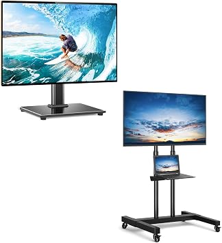 Universal Table Top TV Stand for 27-60 inch TVs and Mobile TV Stand with Wheels for 32-75 Inch TVs Bundle