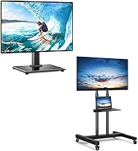 Universal Table Top TV Stand for 27-60 inch TVs and Mobile TV Stand with Wheels for 32-75 Inch TVs Bundle