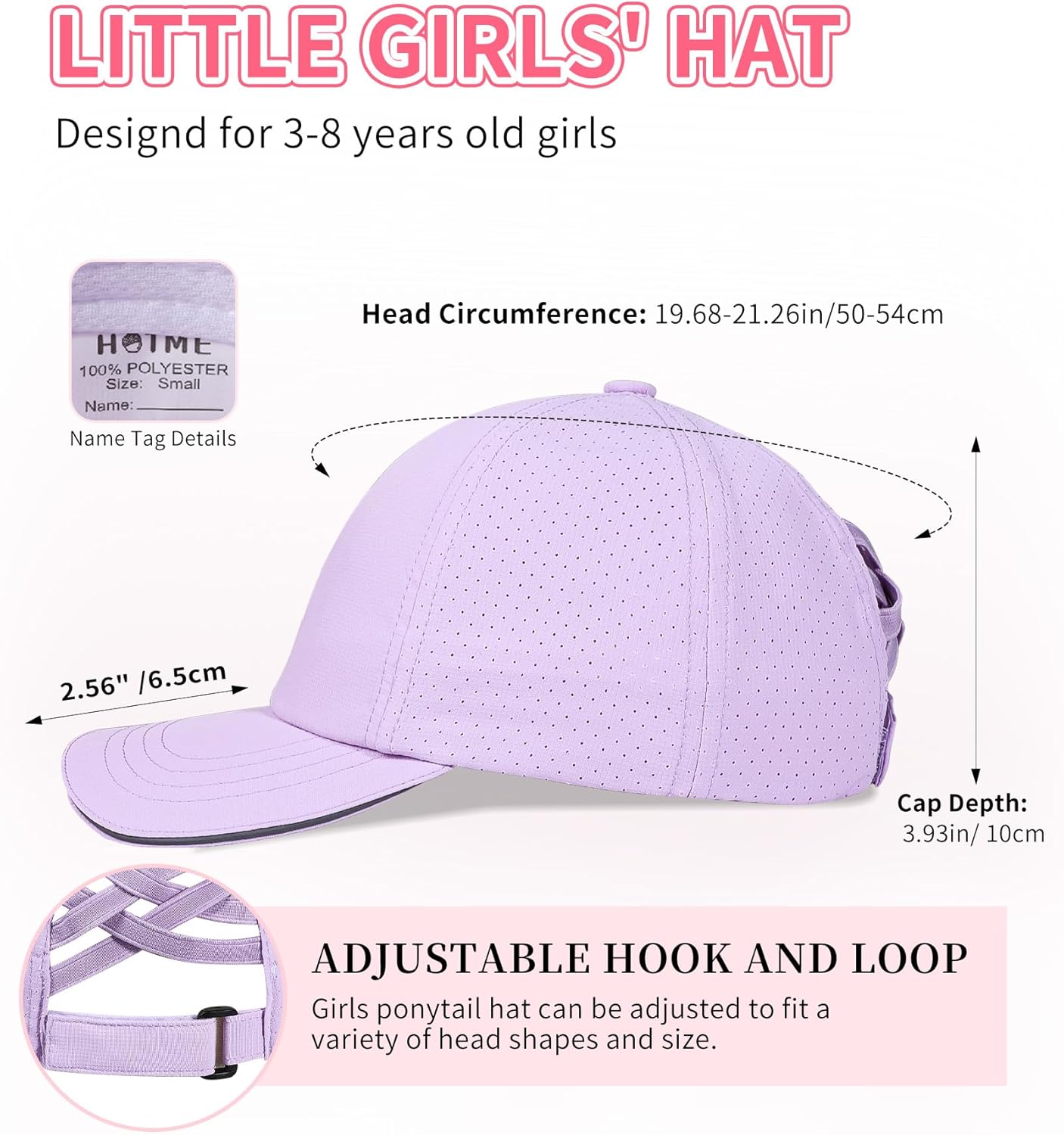 New Updated Little Girls Criss Cross Ponytail Hat Reflective Baseball Cap Waterproof Quick Dry Sports Hats for Kids Age 3-8 - Image 7