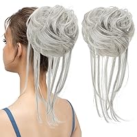 Vista 39 de CJL HAIR - Extensión de cabello sintético tipo coletero de chongo desordenado, rizado, con colas rectas, para mujeres, marrón oscuro