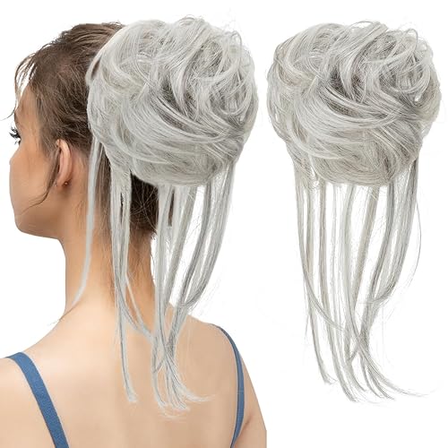 Miniatura 39 de CJL HAIR - Extensión de cabello sintético tipo coletero de chongo desordenado, rizado, con colas rectas, para mujeres, marrón oscuro